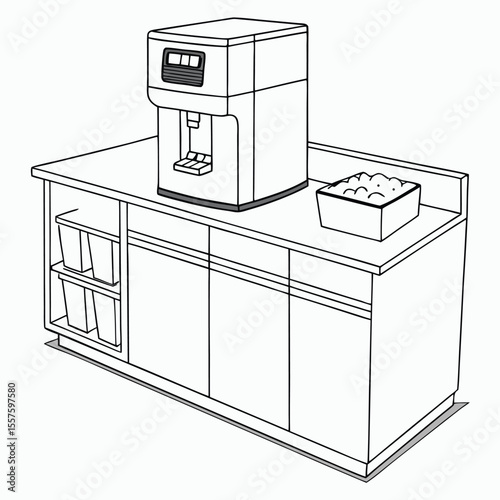 A compact countertop ice maker, providing fresh ice cubes instantly, isolated on a clean white background with space.