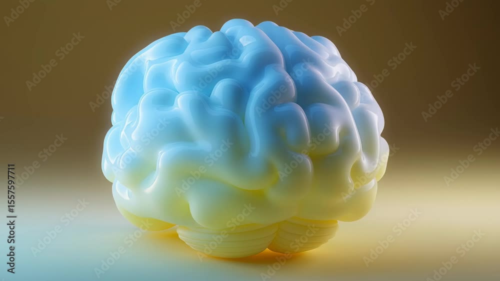 3d brain hologram glowing medical neuroscience anatomy concept smooth surface digital visualization with blue yellow light artificial intelligence