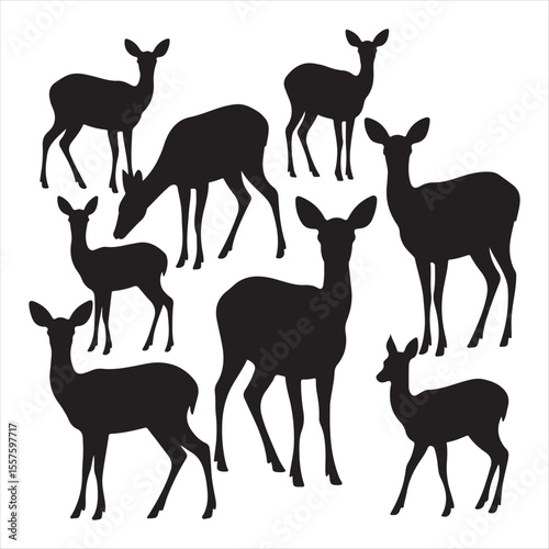 Collection of various deer poses and angles silhouette