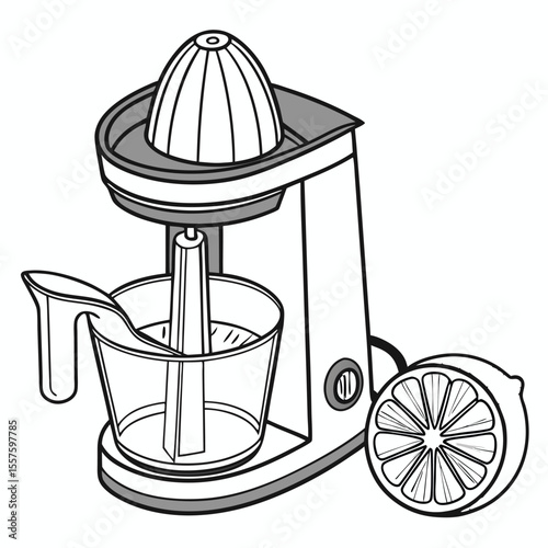 A powerful juicer machine, extracting fresh juice from fruits and vegetables, isolated on a clean white background.
