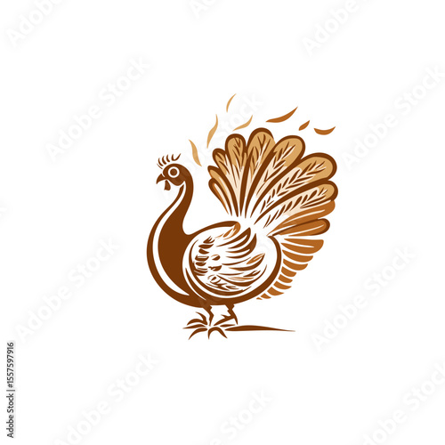 Stylized brown turkey illustration on white background