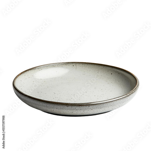 clear pixel picture of Flat grey ceramic plate on white background directly from side 