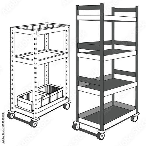 A versatile mobile shelving unit, perfect for portable storage, isolated on a clean white background with empty space.