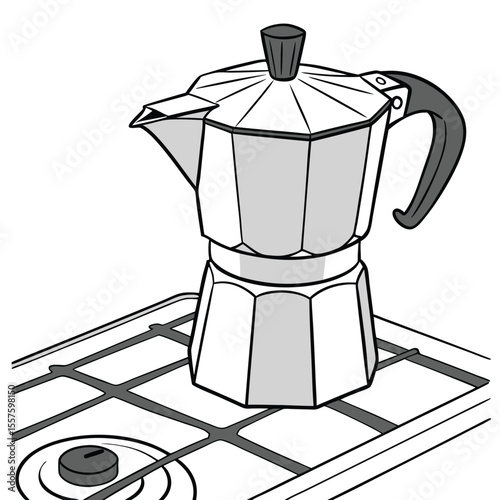 A classic moka pot, brewing rich stovetop espresso, isolated on a clean white background with empty space.