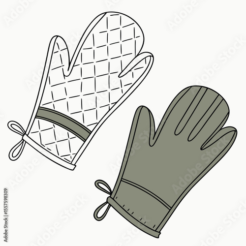 A pair of heat-protective oven mitts, essential for kitchen safety, isolated on a clean white background with empty space.