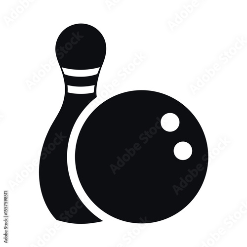 Black and White Bowling Ball and Pin Icon Illustration for Game Equipment Needs