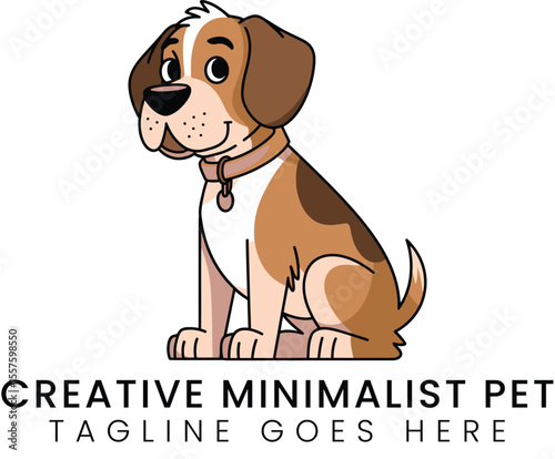 Charming cartoon dog sitting sweetly with its collar looking adorable animal art