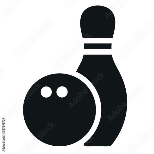 Minimalist Silhouette of Bowling Ball with Finger Holes and Pin, Black and White