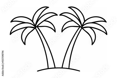 Twin palm trees on sandy shore tropical vacation