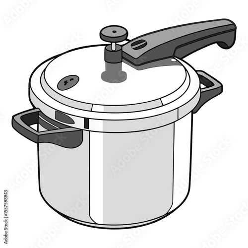 A modern pressure cooker, safely speeding up cooking times, isolated on a clean white background with empty space.