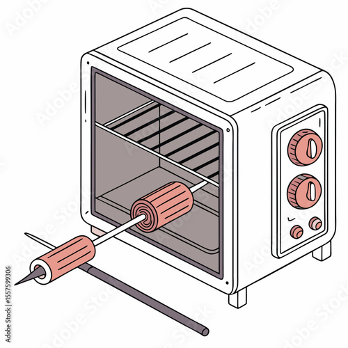 A professional rotisserie oven, ideal for perfectly roasted meats, isolated on a clean white background with empty space.