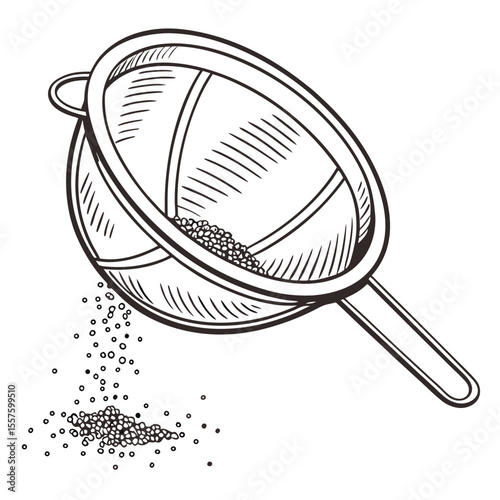 A fine-mesh sieve, essential for straining and sifting ingredients, isolated on a clean white background with empty space.