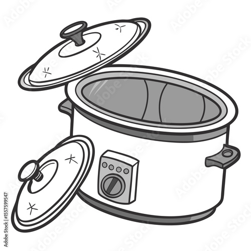A ceramic slow cooker, ideal for effortless meal preparation, isolated on a clean white background with ample empty space.