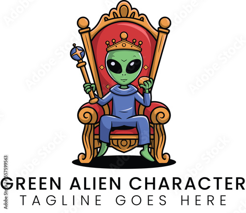 Extraterrestrial monarch illustration, a green alien king on his throne rules