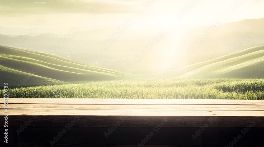 Fototapeta premium Serene Rolling Hills Landscape Wooden Tabletop