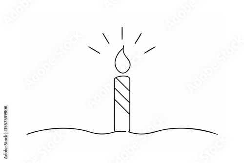 Single striped candle with flame and light rays vector