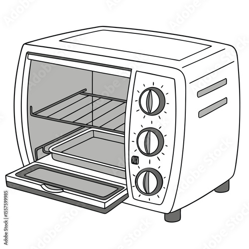 A compact toaster oven, ideal for small kitchens and quick meals, isolated on a clean white background with empty space.