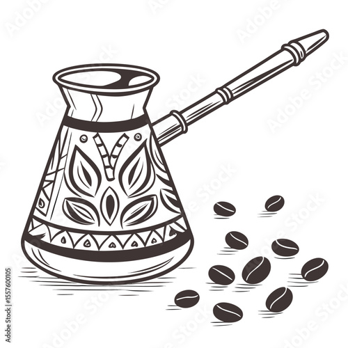 A traditional Turkish coffee pot or cezve, perfect for rich brewing, isolated on a clean white background with empty space.
