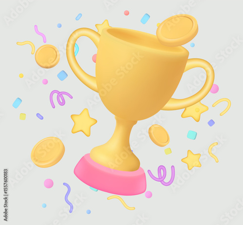 Trophy cup icon 3d vector illustration winner award with golden cup