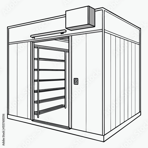 A spacious walk-in cooler, designed for commercial refrigeration, isolated on a clean white background with empty space for text.