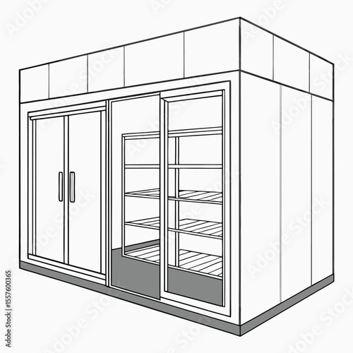 A large industrial walk-in freezer, ideal for commercial food storage, isolated on a clean white background with empty space.