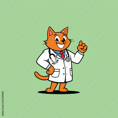 Friendly doctor cat mascot for veterinary or kids health use.
