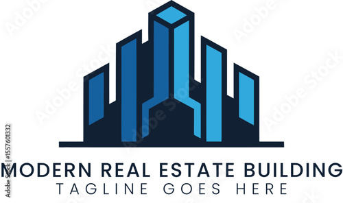 Sleek blue building logo design suggests growth and success for modern enterprises