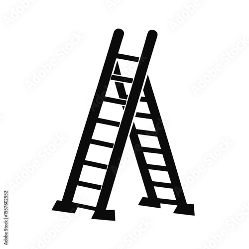 Two Black Silhouette Ladders Crossed, Simple Minimalist Design,  Construction,  Repair,  Maintenance,  Growth,  Success,  Achievement,  Progress,  Aspirational,  Upward Mobility Concept.