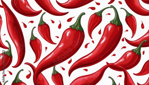 seamless pattern with red chili peppers on a white background square seamless illustration with hot peppers chile wallpaper decorative background with vegetables