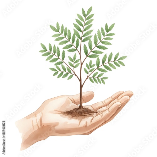 Hand tree growth hold create gentle care