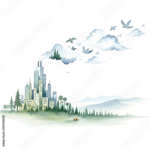 Cityscape Nature: Urban Harmony Blending with Forest Serenity