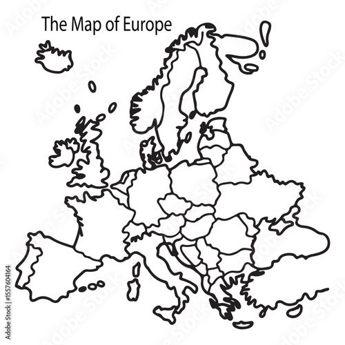 Hand drawn Europe bordered by castles, cathedrals, and rivers
