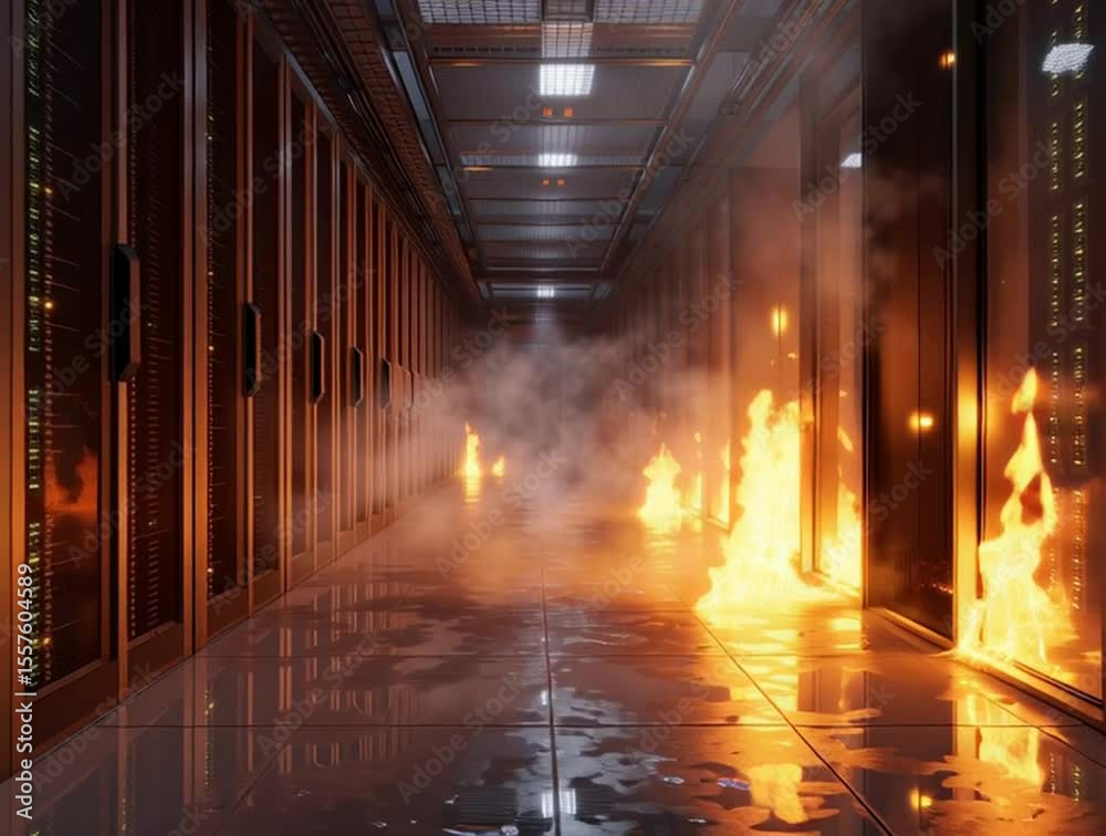 Un incendie dans une allée d'un centre de données