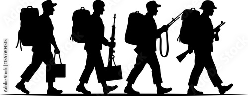 Soldier Silhouettes with Weapons and Gear vector