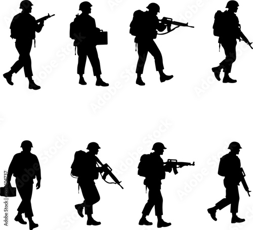 Soldier Silhouettes with Weapons and Gear vector