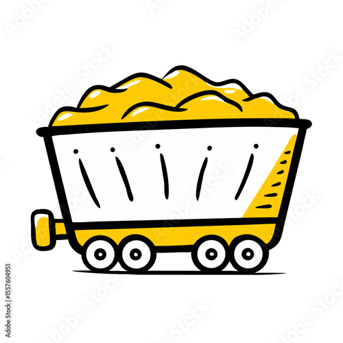 Yellow coal wagon filled with coal on wheels  