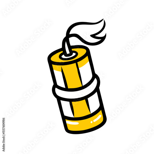 Cartoon dynamite stick with fuse in bright yellow colors  