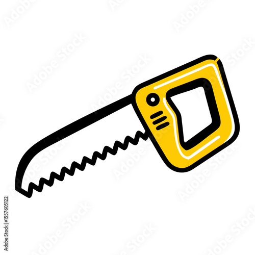 Yellow hand saw with serrated edge in flat design style  