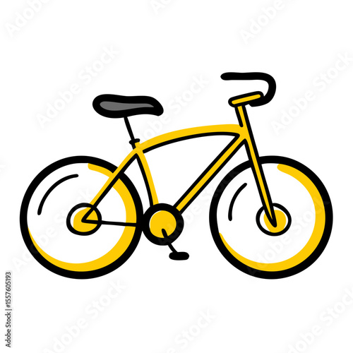 Yellow bicycle illustration with simple design and distinct features  