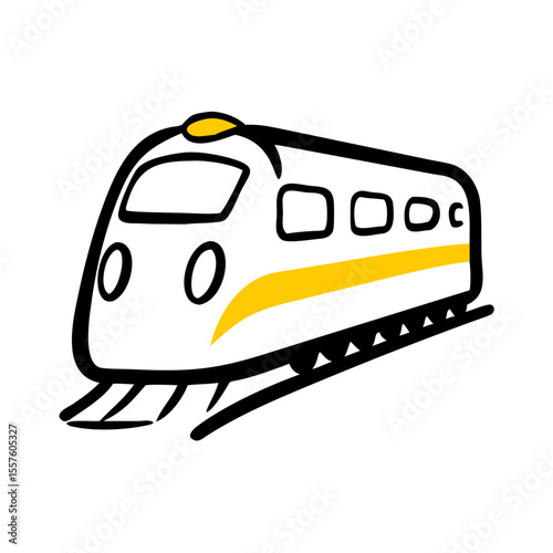 Cartoon train illustration with yellow accents on white background  