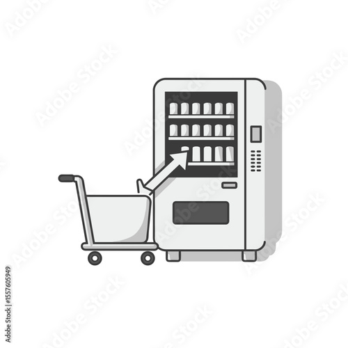 Vending machine with cart taking out a drink in a minimalist style
