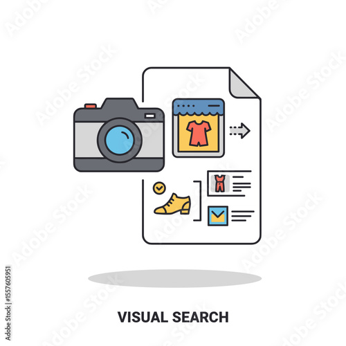 Flat icon of visual search matching camera photo to product