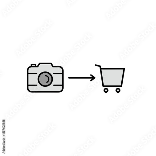 Flat icon of visual search matching camera photo to product, isolated