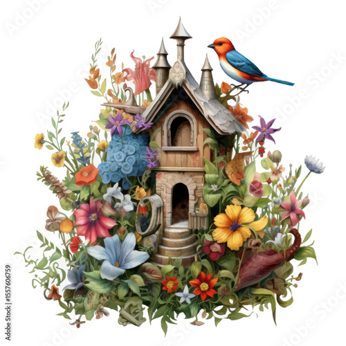 birdhouse and birds