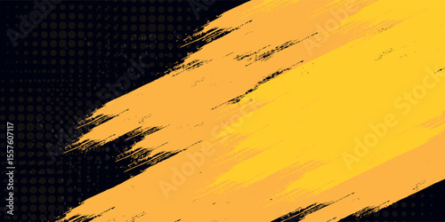 Black and yellow abstract background with brush stroke and halftone style. abstract grunge. modern