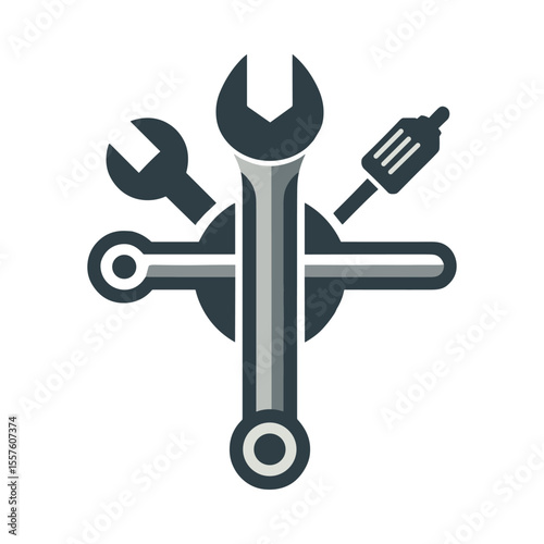 A collection of tools including a wrench, screwdriver, and spanner arranged artistically