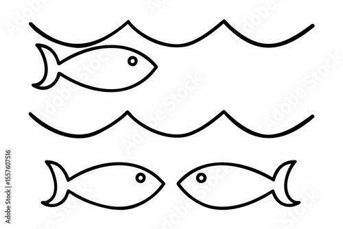 Two fish swimming under waves ocean water