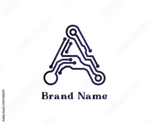 Modern tech letter A logo with circuit lines and brand text, Letter A Professional logo for all kinds of business