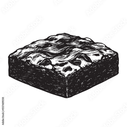 Delicious square brownie illustration in vintage style featuring a vintage art silhouette ideal for food themed designs and culinary projects