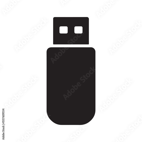 Pendrive silhouette vector icon isolated on white background. USB Flash drive.